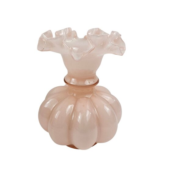 Vintage Fenton Art Glass Dusty Rose Pink Melon Vase Double Crimped Ruffle - Picture 2 of 9